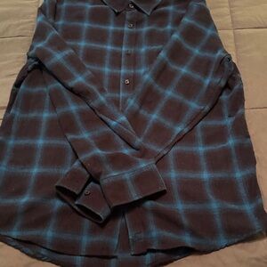 Men's Black and Blue Plaid Button-Down Shirt